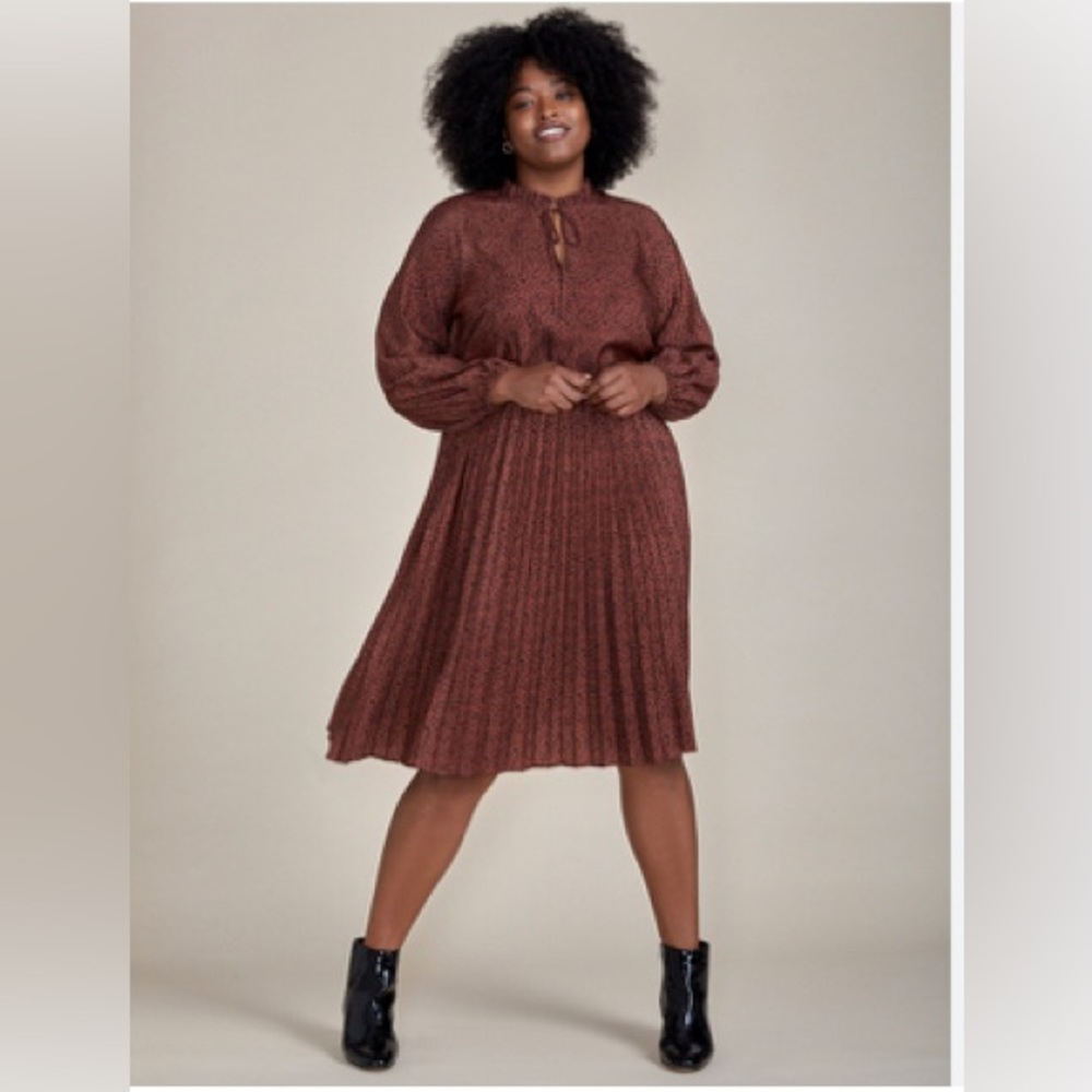 Eloquii Elements Brown Midi Pleated Dress 28W